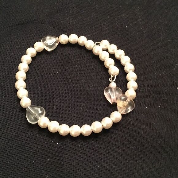 Adjustable Faux White Pearl Coil Bracelet - Picture 1 of 4